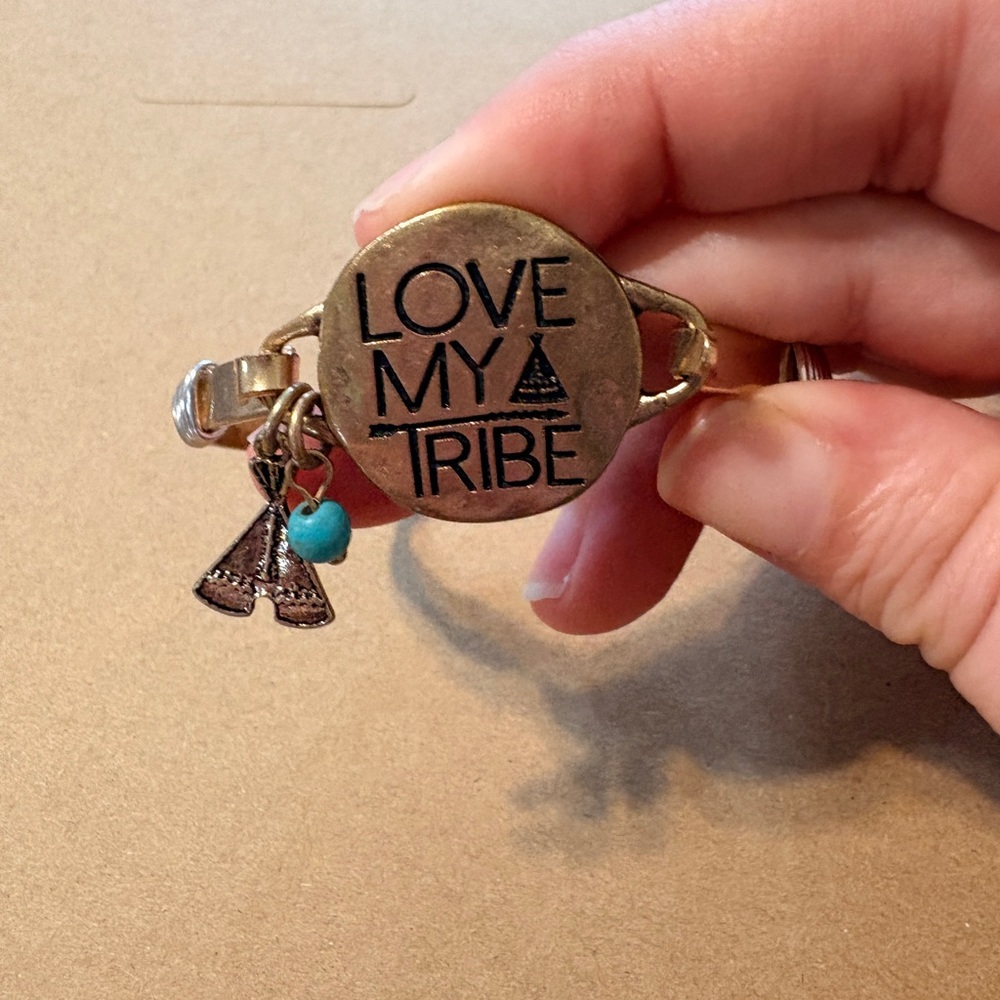 LOVE MY TRIBE Gold-Tone Charm Bracelet with Turquoise Accent